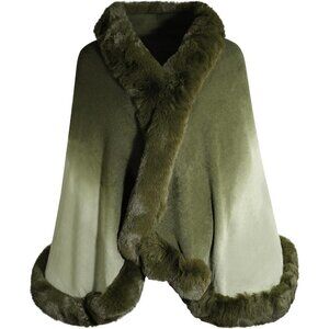 Zlyc Women Winter Faux Fur Shawl  Stole Warm Wrap Cape - Green
